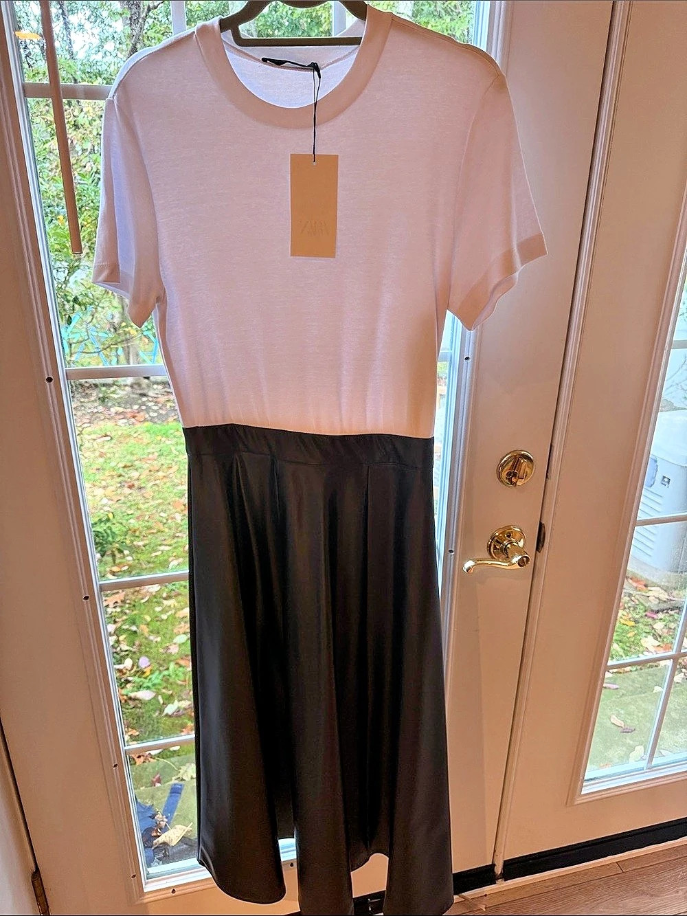 Zara Combined Leather Effect Fabric Midi Dress Maxi Dress in Pink & Black Size